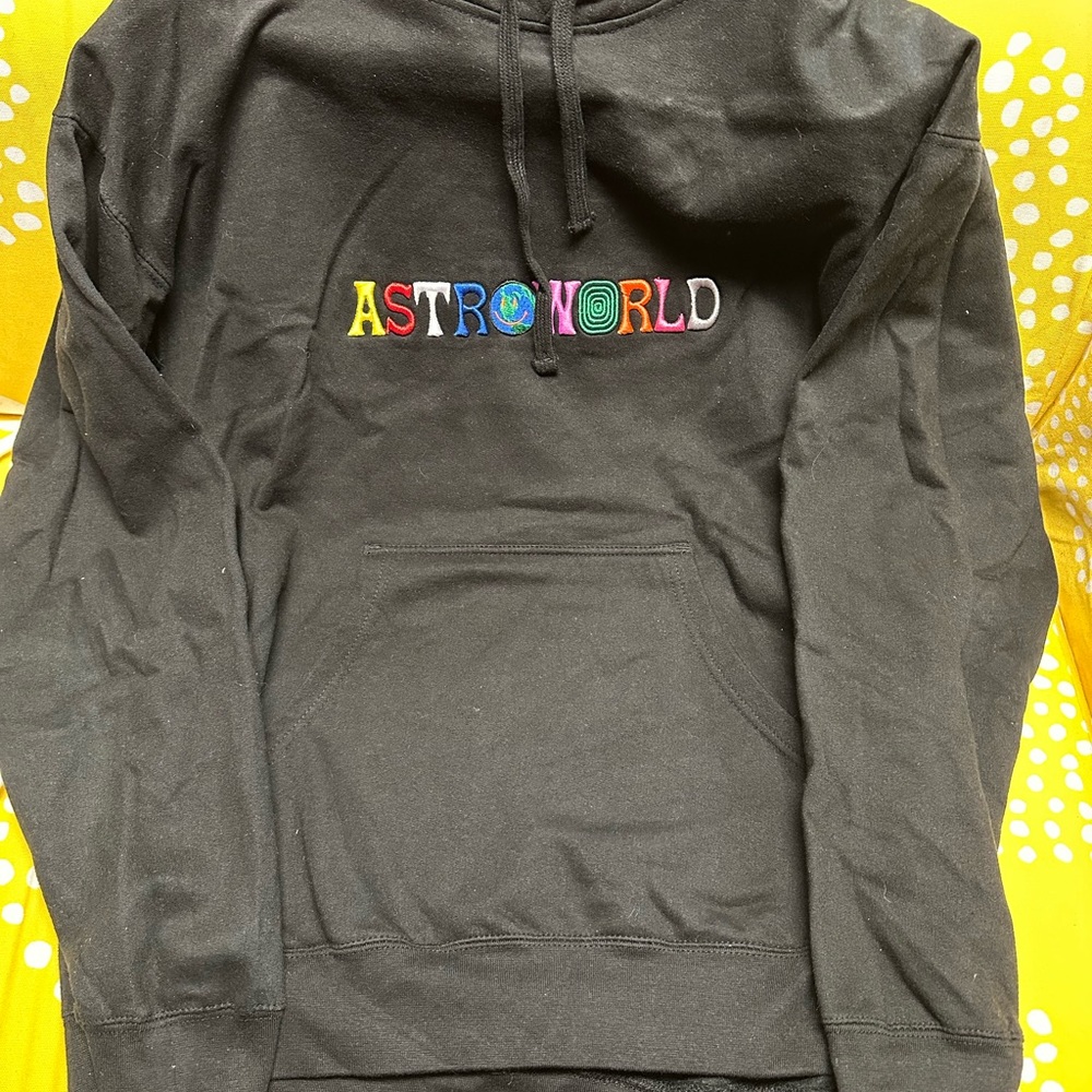 Black Travis Scott Astroworld Embroidered Hoodie - Multicolor Logo XL